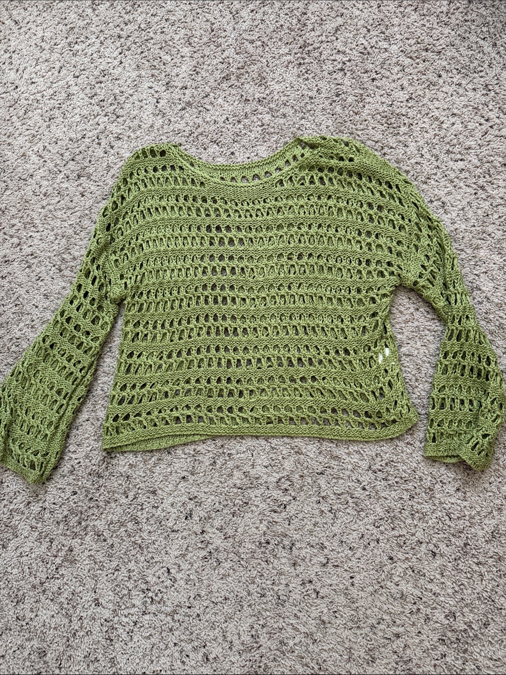 Open-Knit Olive Green Crewneck Sweater